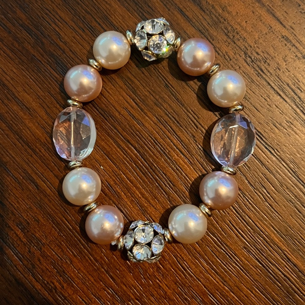 Charter Club, Blush Pink and Cream Pearl Elastic Bracelet
